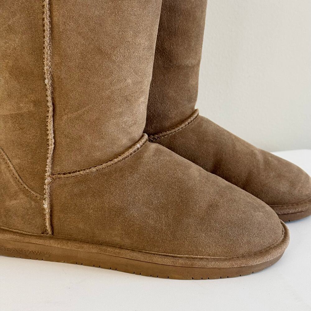 BearPaw Emma Short Boots Women 8 Brown Suede Sheepskin Wool Lined Pull On Winter - Picture 3 of 13